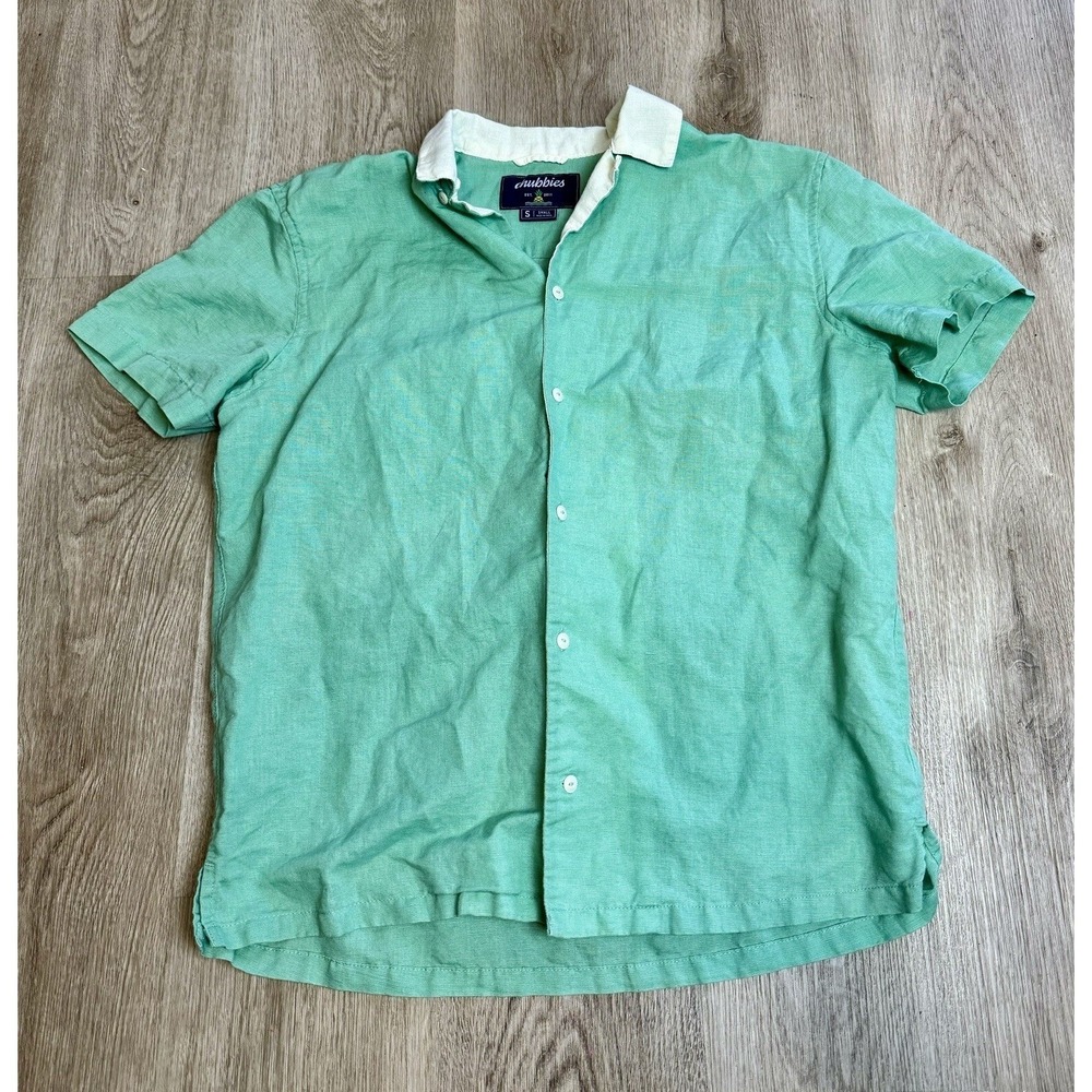 Chubbies Mens Small Green Linen Blend Short Sleeve Button Up Casual Shirt